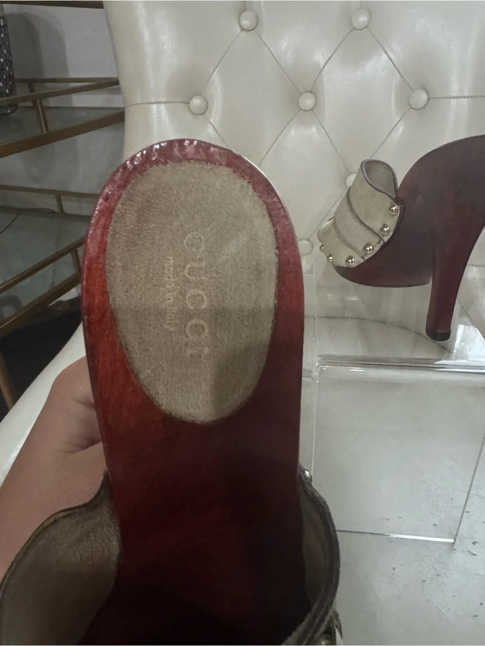 Gucci Gold Horsebit Mule Heels